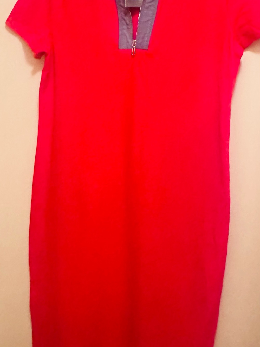 Nautica Red Shift Dress with Chambray Trim